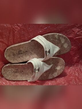 Sbicca Women's Cream Cork Footbed Slide Sandals with Buckle